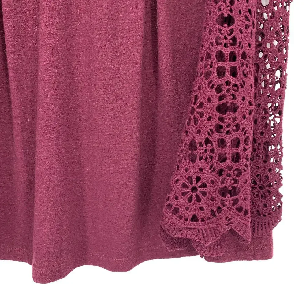 Anthropologie Eri + Ali Marigold Blouse Sz M Plum Crochet Yoke Flare Sleeves NEW